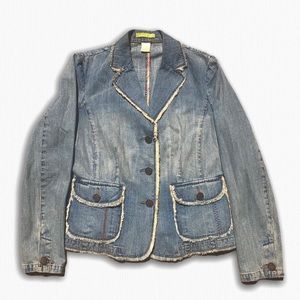 Sigrid Olsen Blue Jean Jacket with Cream Trim